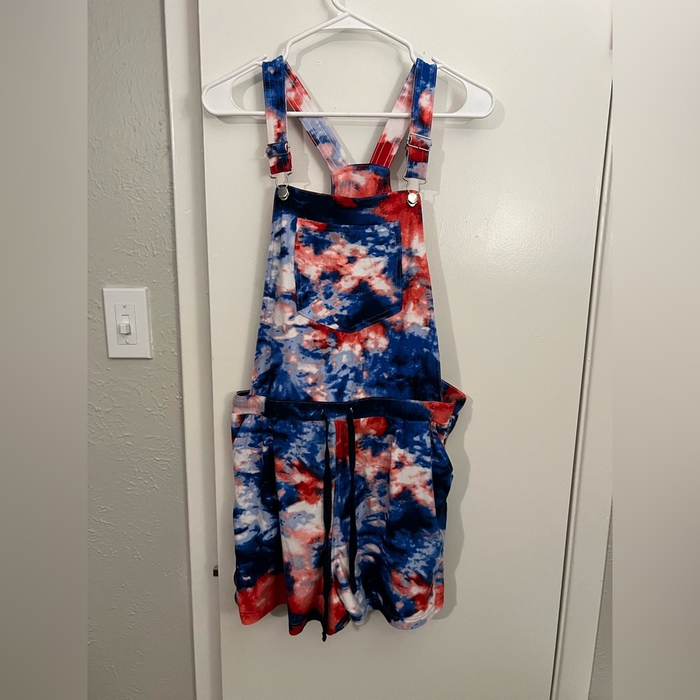 No Boundaries Red and Blue Tie-Dye Overalls XL